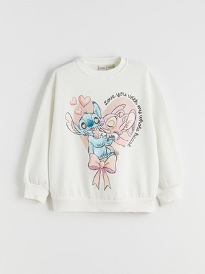 Lc Waikiki Yeni Sezon Bisiklet Yaka Stitch ve Angel Baskılı Kız Çocuk Sweatshirt