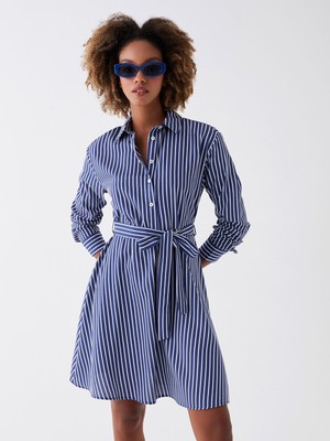 Lc Waikiki Yeni Sezon Çizgili Uzun Kollu Poplin Kadın Gömlek Elbise