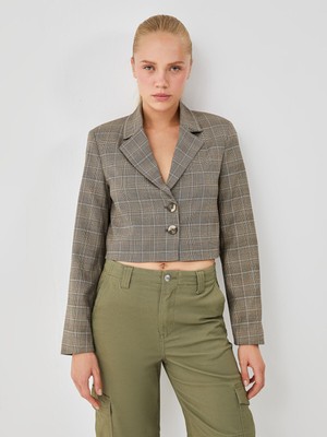 Lc Waikiki Yeni Sezon Ekose Crop Kadın Blazer Ceket