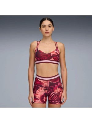 Puma Kadın Kırmızı Floral Rıbbon Bra - Low Sporcu Sütyeni Şık Tasarım ve Nefes Alabilir Kumaş