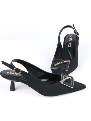 Ayakkabımood 5 cm Saten Kumaş Arka Açık Topuklu Kadın Ayakkabı