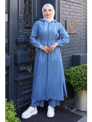 Beli Lastikli Kapşonlu Kot Takım Açık Mavi MSW19370-1