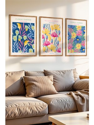 Zevahir Mobilya Dekorasyon 3 Parça Doğanın Güzellikleri Temalı Ahşap Çerçeve Görünümlü Mdf Tablo Seti