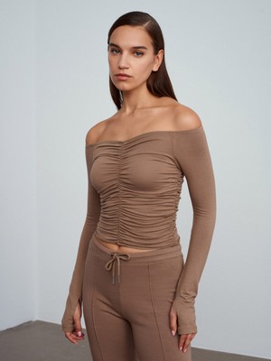 Dilvin 32089 Omuzları Açık Büzgülü Top-Vizon