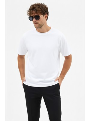 goffra Erkek Premium Kalite Yoğun Dokulu Pamuklu T-Shirt Beyaz M101-R0220-01