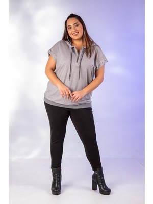 Roxxlen Kadın 12224123 Kuş Gözlü Gri Sweatshirt