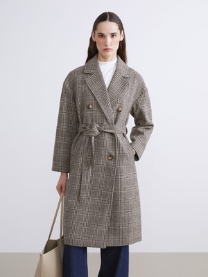 Lc Waikiki Yeni Sezon Kruvaze Yaka Desenli Kadın Kaşe Kaban