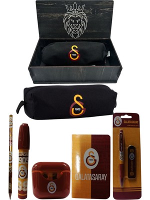 Me Çanta Galatasaray Orjinal Lisanslı Kırmızı Air Kalemtraş Ahşap Kutulu 6'lı Kırtasiye Seti