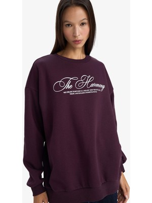 DeFacto Oversize Geniş Kalıp Bisiklet Yaka Baskılı Sweatshirt G6528AX25WN