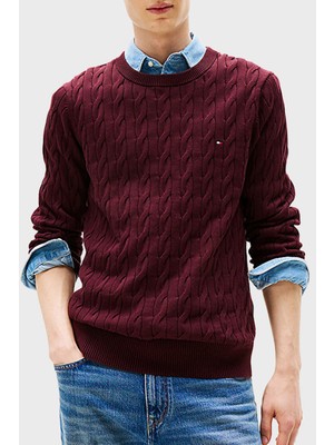 Tommy Hilfiger Pamuklu Relaxed Fit Örgülü Bisiklet Yaka Kazak Erkek Kazak MW0MW33132 Xıh