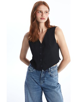 Lc Waikiki Yeni Sezon V Yaka Çizgili Kadın Klasik Yelek