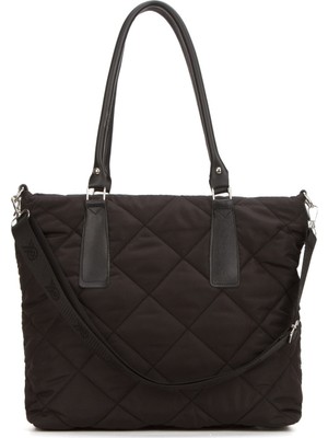 Newish Kadın Kapitone Kumaş Uzun Askılı El ve Omuz Çantası – Siyah – NEW365