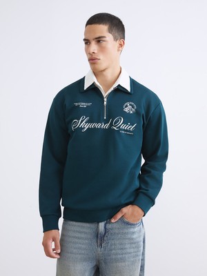 Lc Waikiki Yeni Sezon Polo Yaka Baskılı Erkek Kalın Sweatshirt