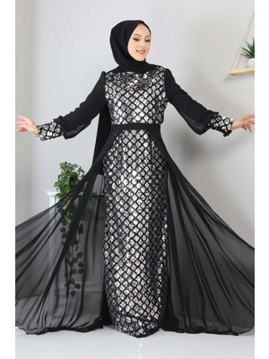 Pulpayetli Şifon Abiye Gümüş MSW9819