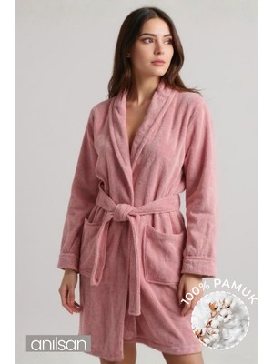 Anılsan Şalyaka Bornoz Gül Kurusu %100 Pamuk Unisex Spa Için Ideal Kadın/Erkek