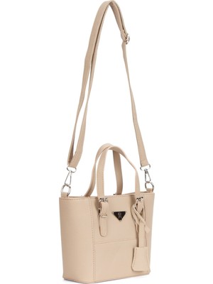 Newish Kadın Kumaş Uzun Askılı El ve Omuz Çantası – Bej– NEW371