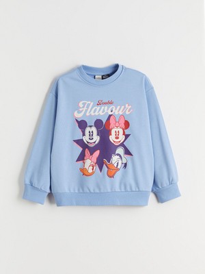 Lc Waikiki Yeni Sezon Bisiklet Yaka Minnie Mouse Baskılı Kız Çocuk Sweatshirt