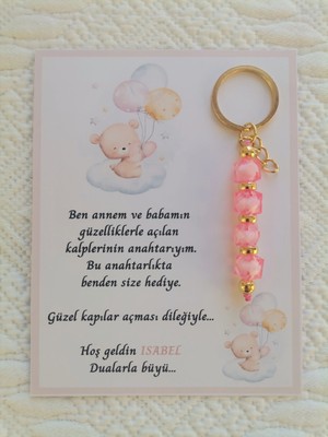 İ&DBABY 48 Adet Isme Özel Tasarım Pembe Anahtarlık Hastane Yeni Doğan 40 Mevlidi Dağıtmalık Hediyelik