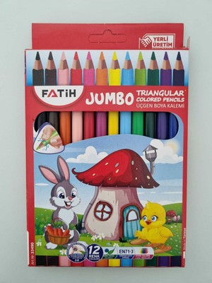 Fatih Jumbo Üçgen Kuru Boya Kalemi 12 Renkli Ergonomik Tasarım ile Çocuklar İçin Kolay Kullanım