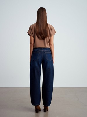 Dilvin 72090 %100 Pamuk Dikiş Detaylı Baggy Jean-Lacivert