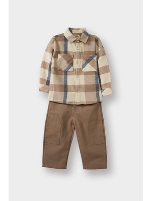 DeFacto 2'li Takım Kareli Flanel Gömlek Pantolon Erkek Bebek G3226A525WN