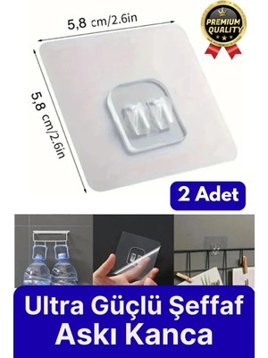 Svein 2 Adet Ultra Güçlü Suya Dayanıklı Şeffaf Iz Bırakmaz Mutfak Banyo Raf Tablo Ayna Tutucu Askı Kanca