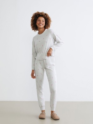 Lc Waikiki Yeni Sezon Bisiklet Yaka Desenli Kadın Pijama Takımı