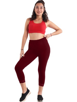 Asn Concept Kadın Dantelli Bordo Renk Kapri (Büyük Beden Seçeneğiyle)