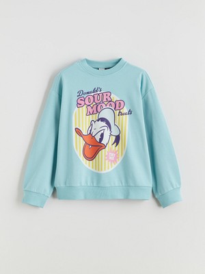 Lc Waikiki Yeni Sezon Bisiklet Yaka Donald Duck Baskılı Kız Çocuk Sweatshirt