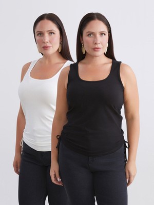 Lc Waikiki Yeni Sezon Büyük Beden Kare Yaka Büzgülü Kadın Atlet 2'li