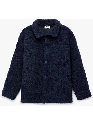 Koton Çıt Çıt Düğme Detaylı Kapaklı Cepli Uzun Kollu Peluş Ceket