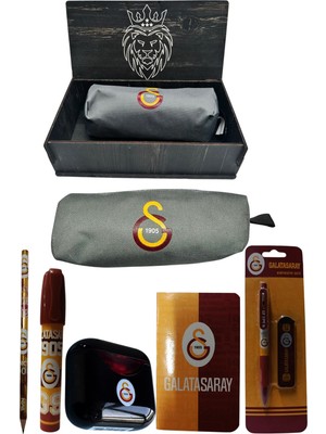 Me Çanta Galatasaray Orjinal Lisanslı Siyah Air Kalemtraş Ahşap Kutulu 6'lı Kırtasiye Seti