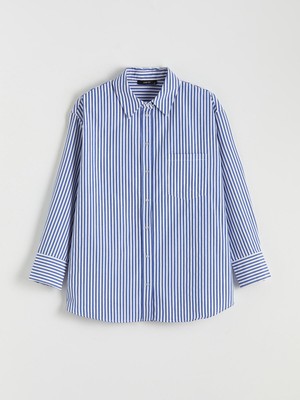 Lc Waikiki Yeni Sezon Çizgili Oversize Poplin Kadın Gömlek