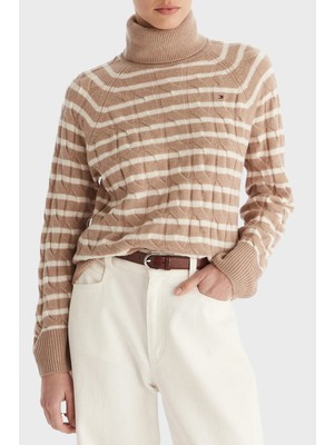 Tommy Hilfiger Örgülü Yünlü Relaxed Fit Balıkçı Yaka Kazak Bayan Kazak WW0WW46791 0AJ