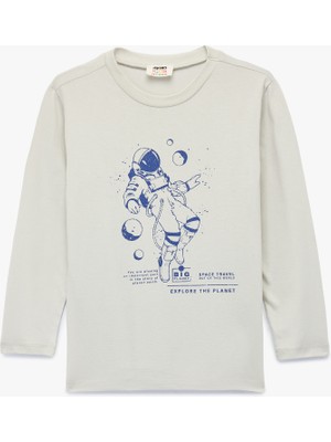 Koton Pamuklu Baskılı Bisiklet Yaka Uzun Kollu Tişört