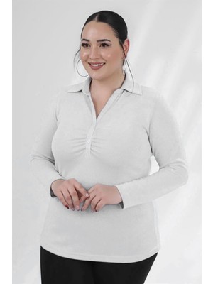 Roxxlen Kadın Büyük Beden Rox Simli Beyaz Bluz