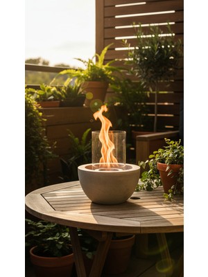 Zuri Design Beton Masaüstü Şömine – Duman­sız Dekoratif Biyoetanol Şömine + 1 Lt Yakıt Hediyeli | Terra Fire Z.2