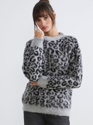 Lc Waikiki Yeni Sezon Bisiklet Yaka Leopar Desenli Kadın Triko Kazak