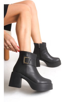 Limeo Yandan Fermuarlı Toka Detaylı Rahat Yüksek Topuklu Kadın Bot