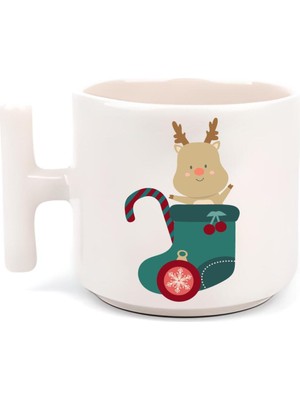 Noel Çorapları Içinde Sevimli Geyik Yılbaşı Merry Christmas T Kulp Motto Kahve