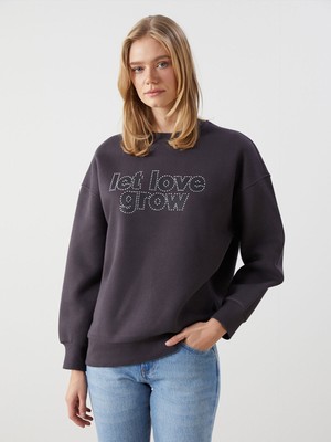 Lc Waikiki Yeni Sezon Taşlı Oversize Kadın Kalın Sweatshirt