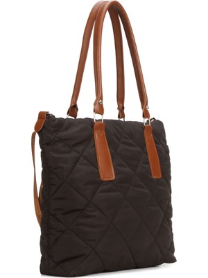 Newish Kadın Kapitone Kumaş Uzun Askılı El ve Omuz Çantası – Siyah Kahve – NEW365