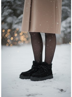 Stato Kadın Siyah  Süet Yumuşak Deri  Kürklü Kışlık Bağcıklı Bot