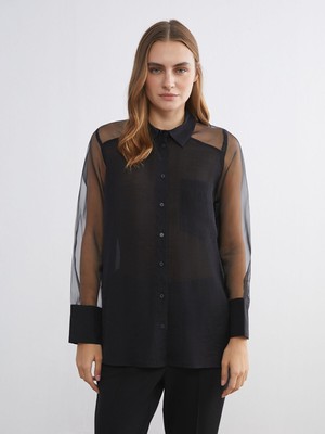 Lc Waikiki Yeni Sezon Transparan Detaylı Oversize Kadın Gömlek