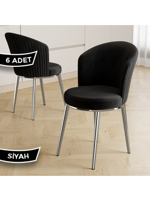 Canisa Risa Serisi 6 Adet  Mutfak Sandalyesi Krom Kaplama Metal Ayak 1. Sınıf Babyface Kumaş