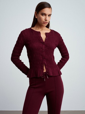 Dilvin 50926 Düğmeli Gipeli Top-Bordo