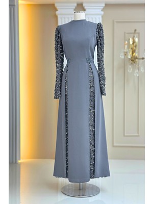 Amine Hüma Tusem Abiye Elbise Gri