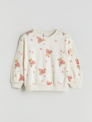 Lc Waikiki Yeni Sezon Bisiklet Yaka Baskılı Kız Çocuk Kalın Sweatshirt