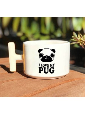 I Love My Pug Aslan Silüet Baskılı Beyaz T Kulp Kupa Bardak