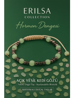 Erilsa Sertifikalı Hormon Dengeleme Bilekliği - Açık Yeşil Kedi Gözü ve Terahertz Taşı – 6 mm